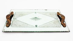 French Art Deco Etched Mirror Tray with Compass Rose and Grid Design