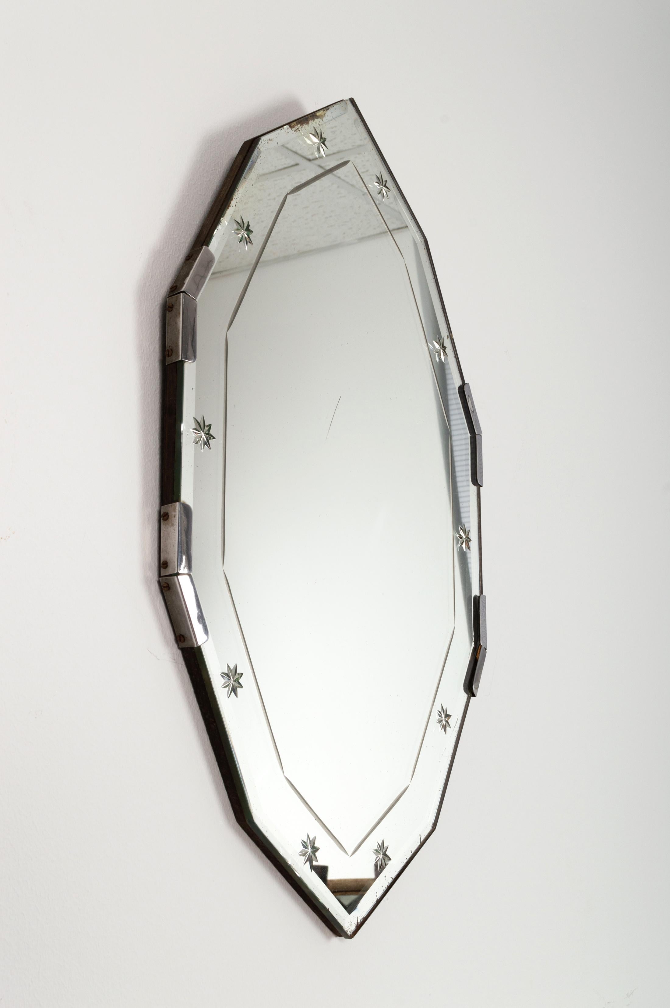 20th Century French Art Deco Etched Star Cut Glass Mirror C.1930 For Sale