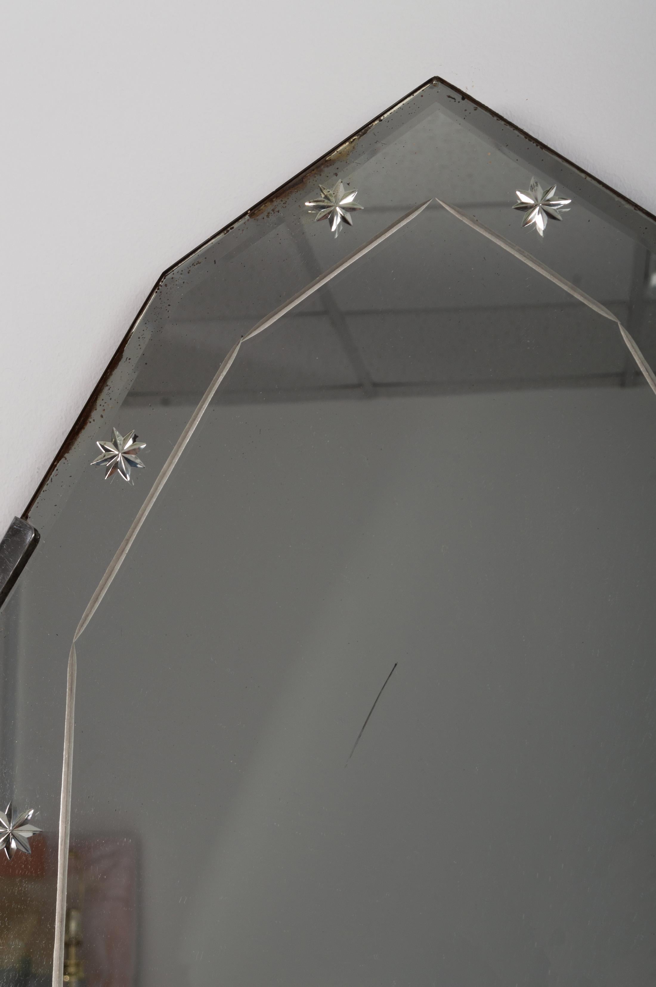 French Art Deco Etched Star Cut Glass Mirror C.1930 For Sale 1