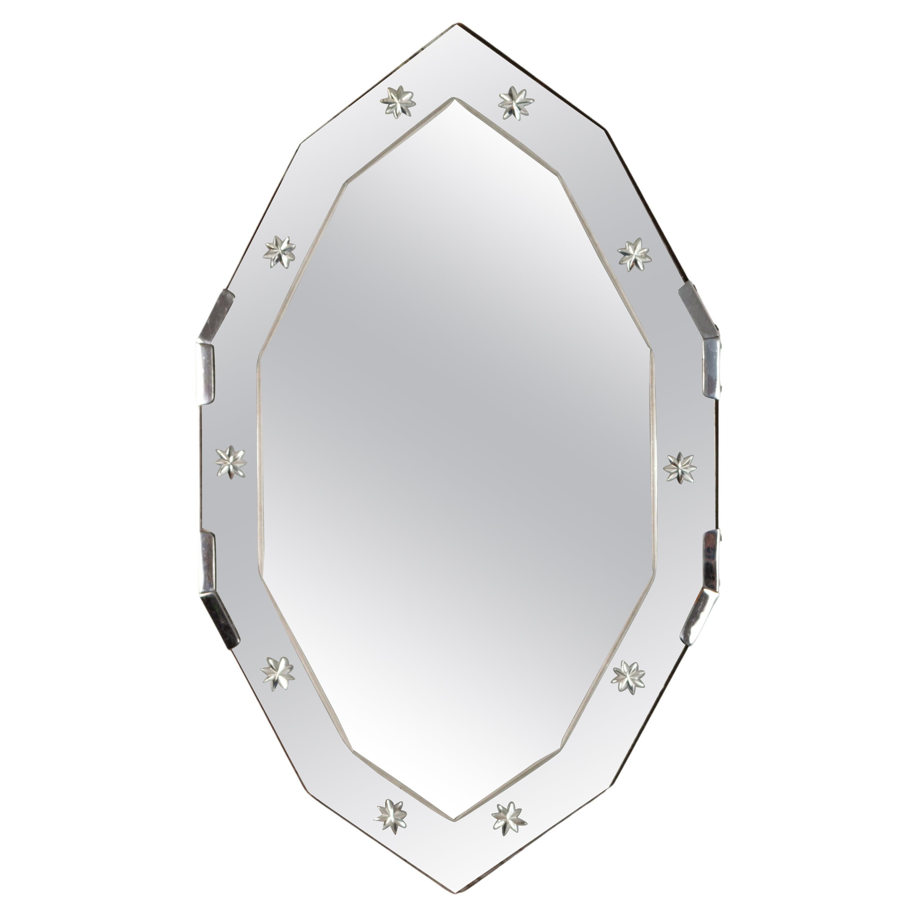 Miroir Art Déco français en verre taillé en étoile gravé, vers 1930 en vente