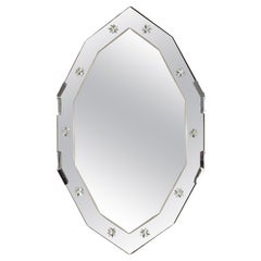 Antique French Art Deco Etched Star Cut Glass Mirror C.1930