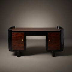 French Art-Deco Executive Desk in High-Gloss Macassar Ebony & Brass