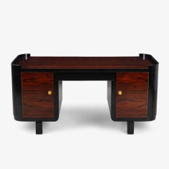 French Art-Deco Executive Desk in High-Gloss Macassar Ebony & Brass
