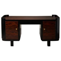 French Art-Deco Executive Desk in High-Gloss Macassar Ebony & Brass