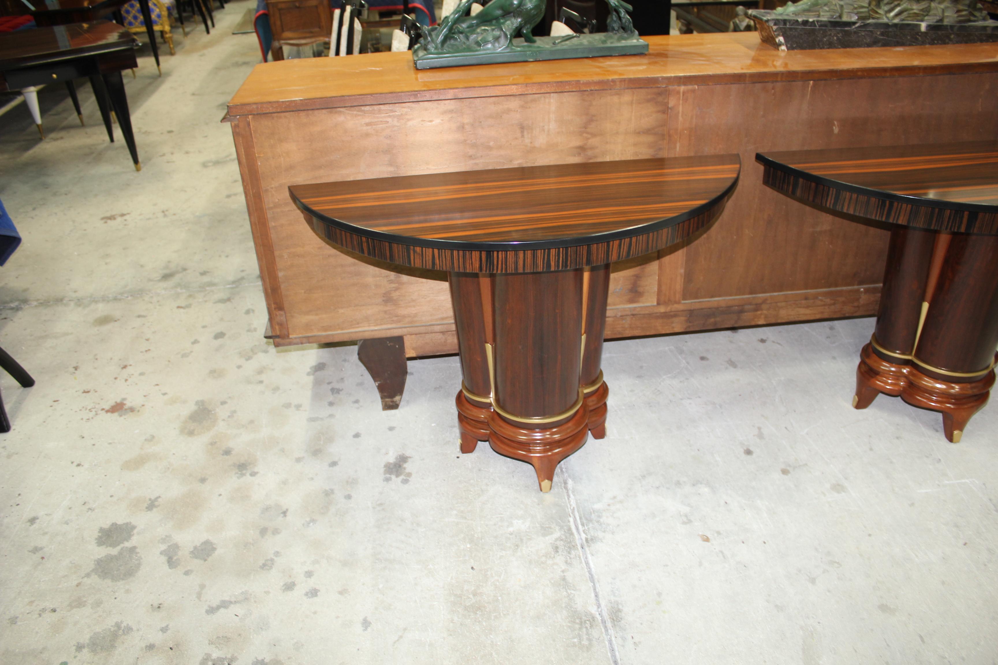 French Art Deco Exotic Macassar Ebony Console Tables, circa 1940s For Sale 14