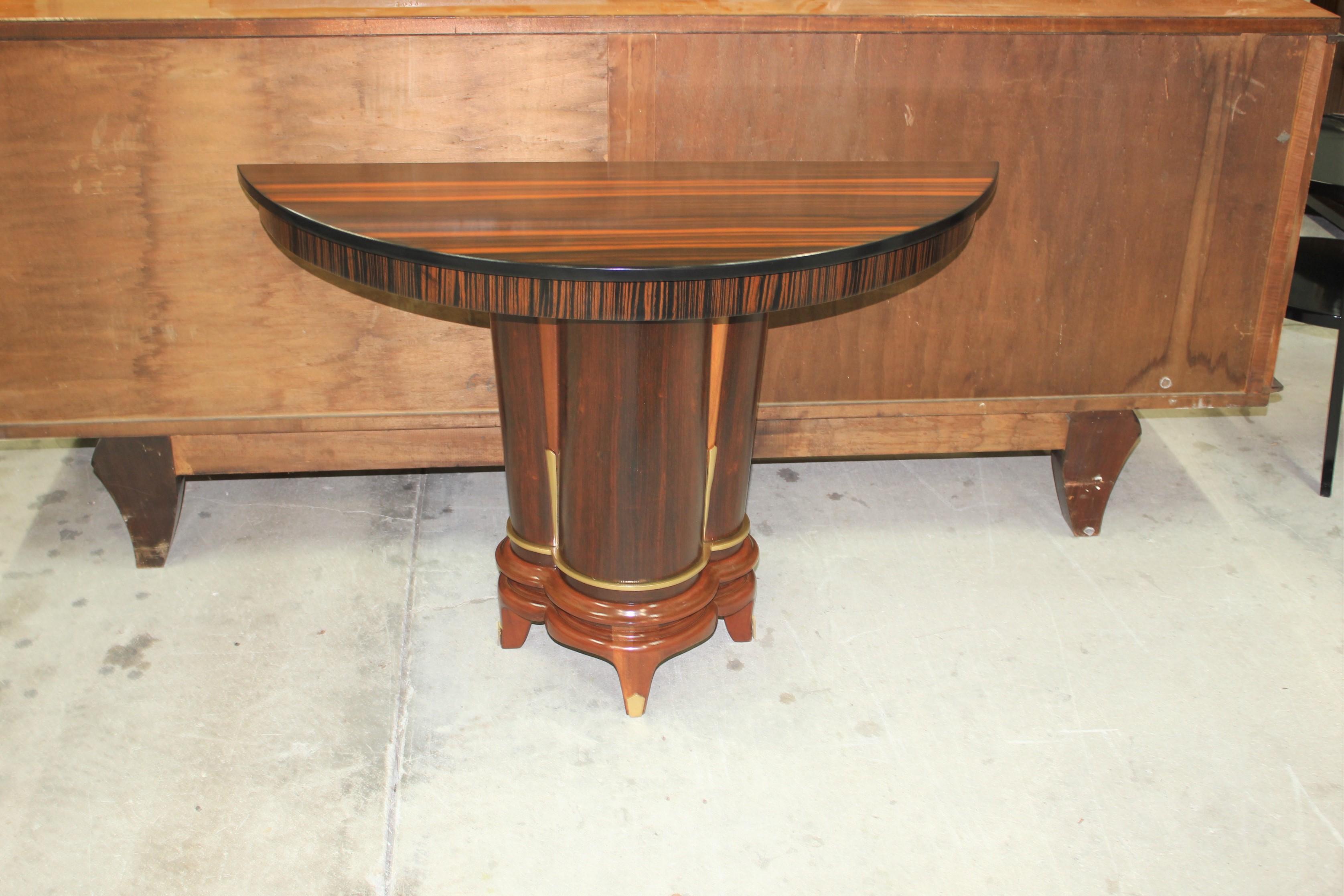 Brass French Art Deco Exotic Macassar Ebony Console Tables, circa 1940s For Sale