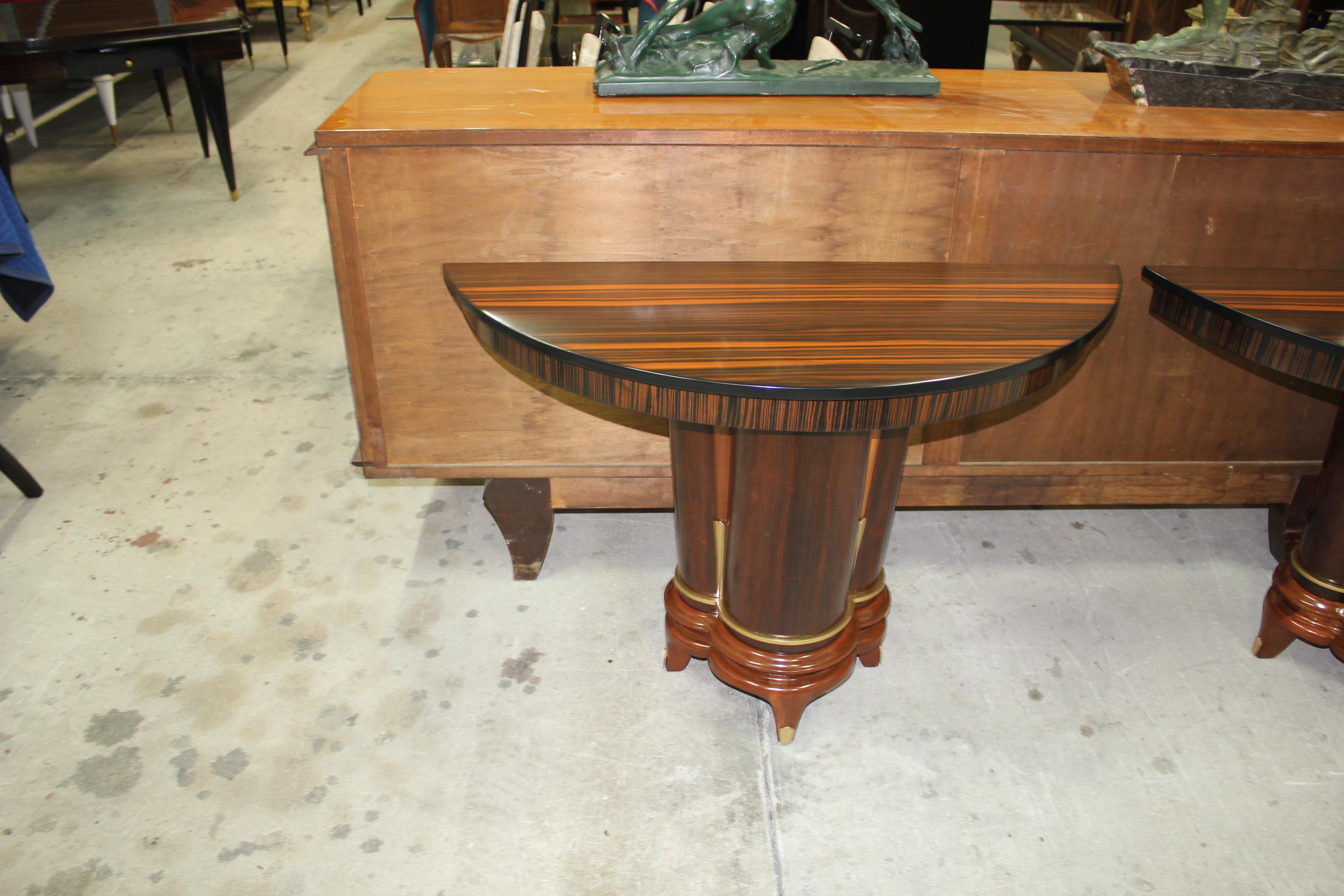 French Art Deco Exotic Macassar Ebony Console Tables, circa 1940s For Sale 1