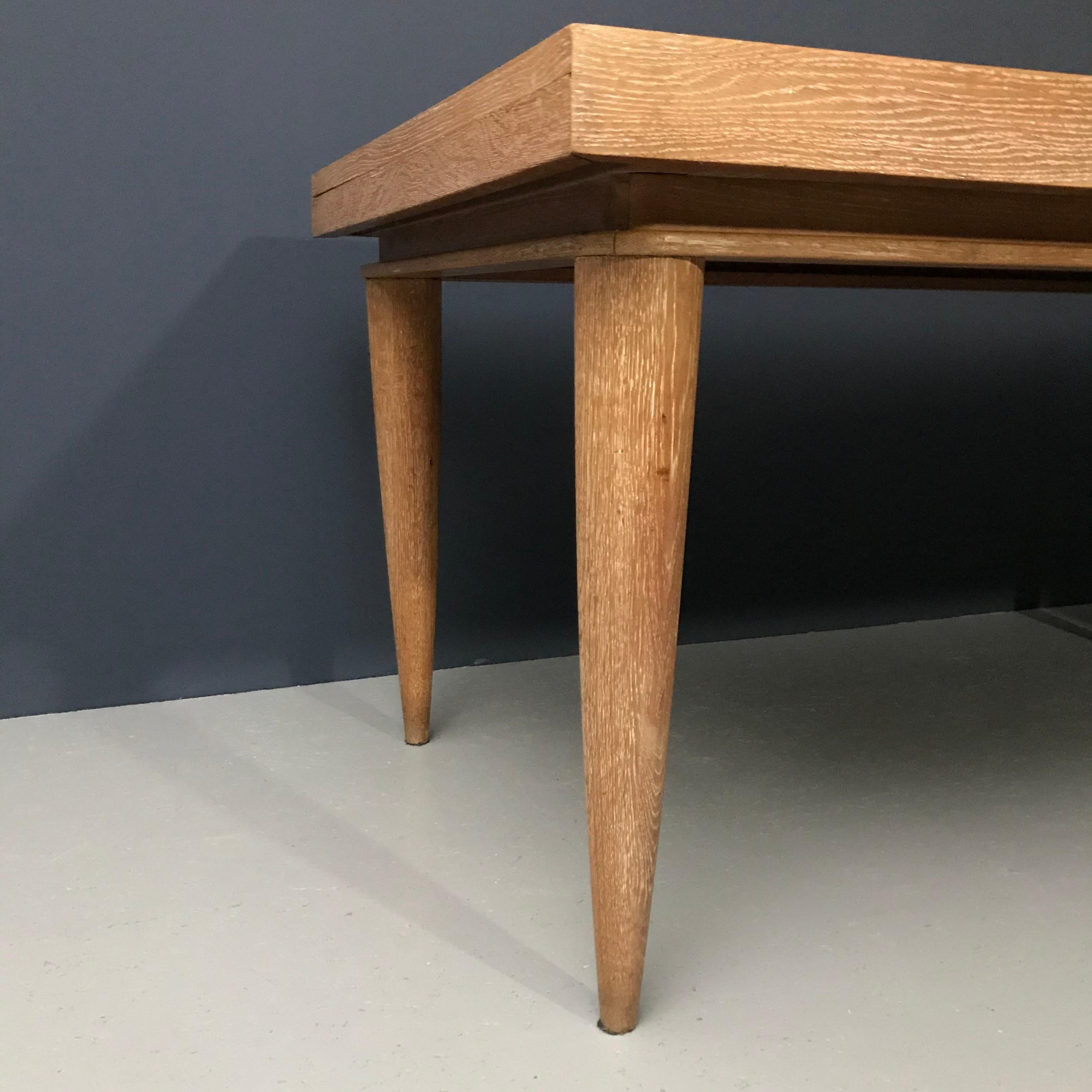 French Art Deco Expandable Oak Table, 1980s For Sale 3