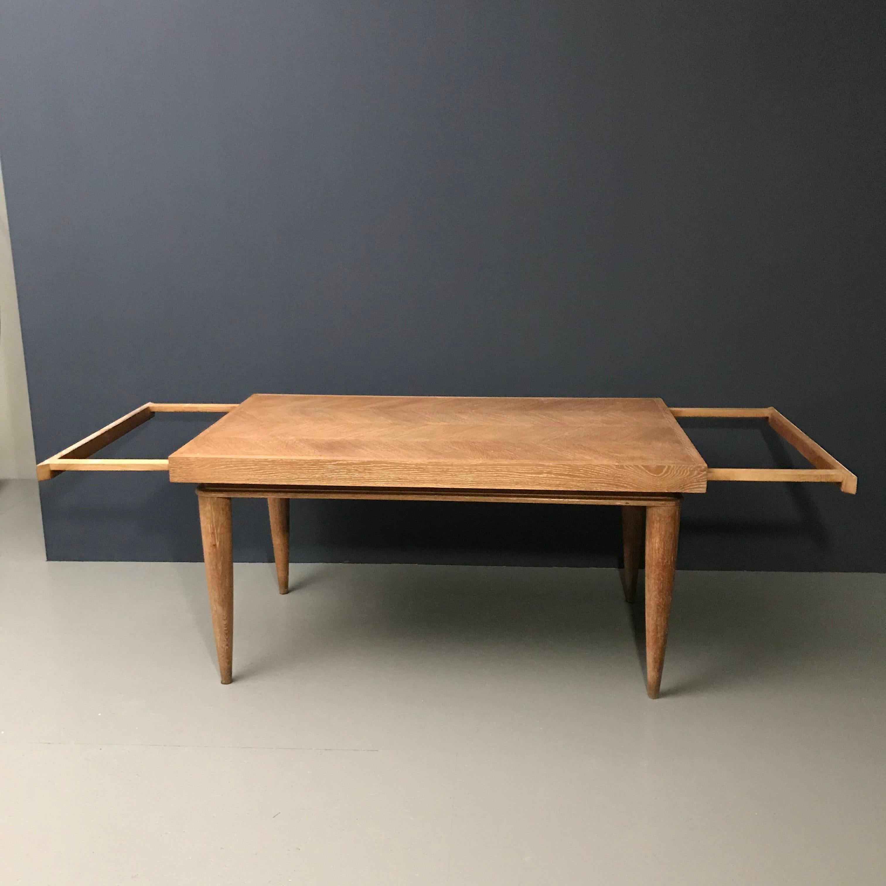 French Art Deco Expandable Oak Table, 1980s For Sale 4