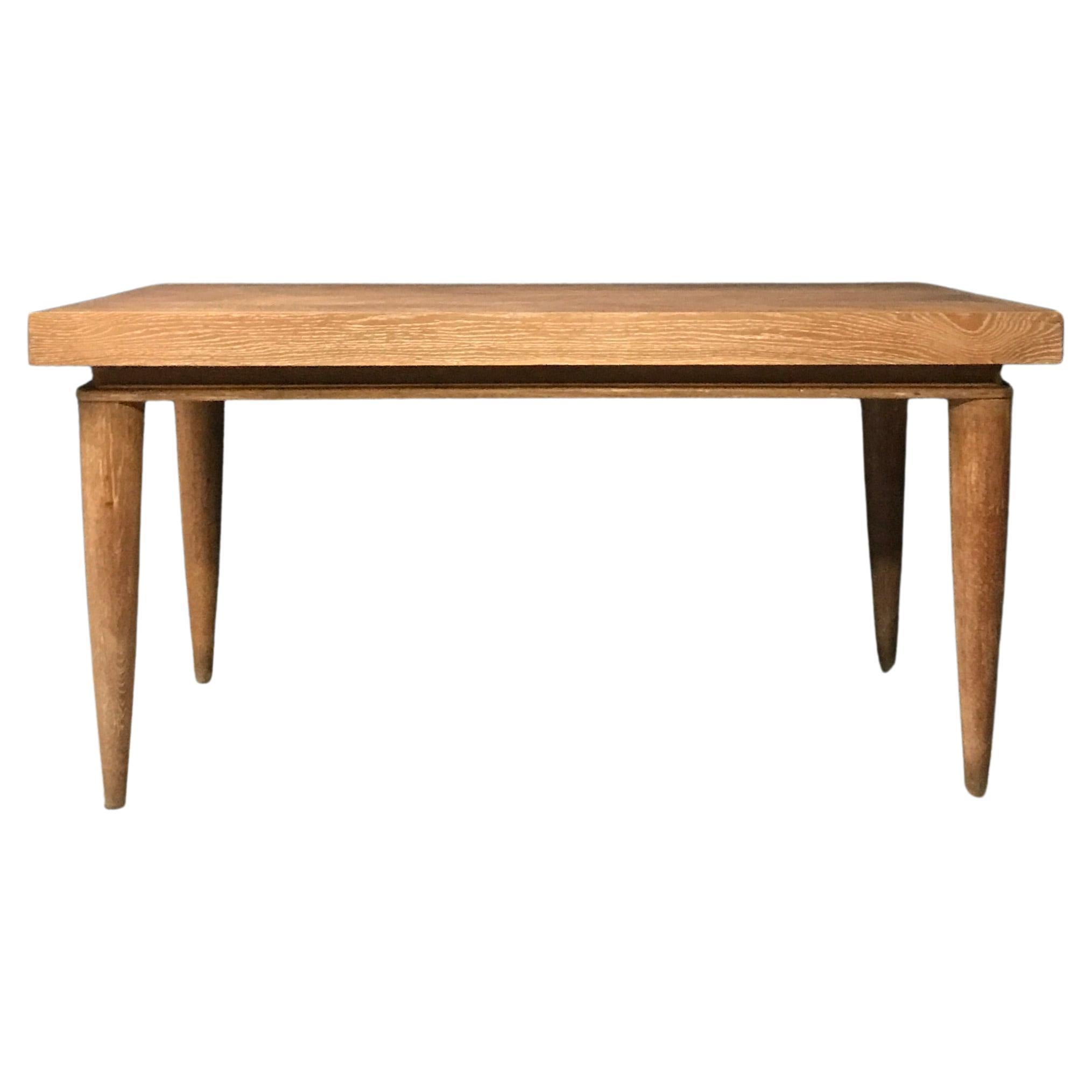 French Art Deco Expandable Oak Table, 1980s For Sale