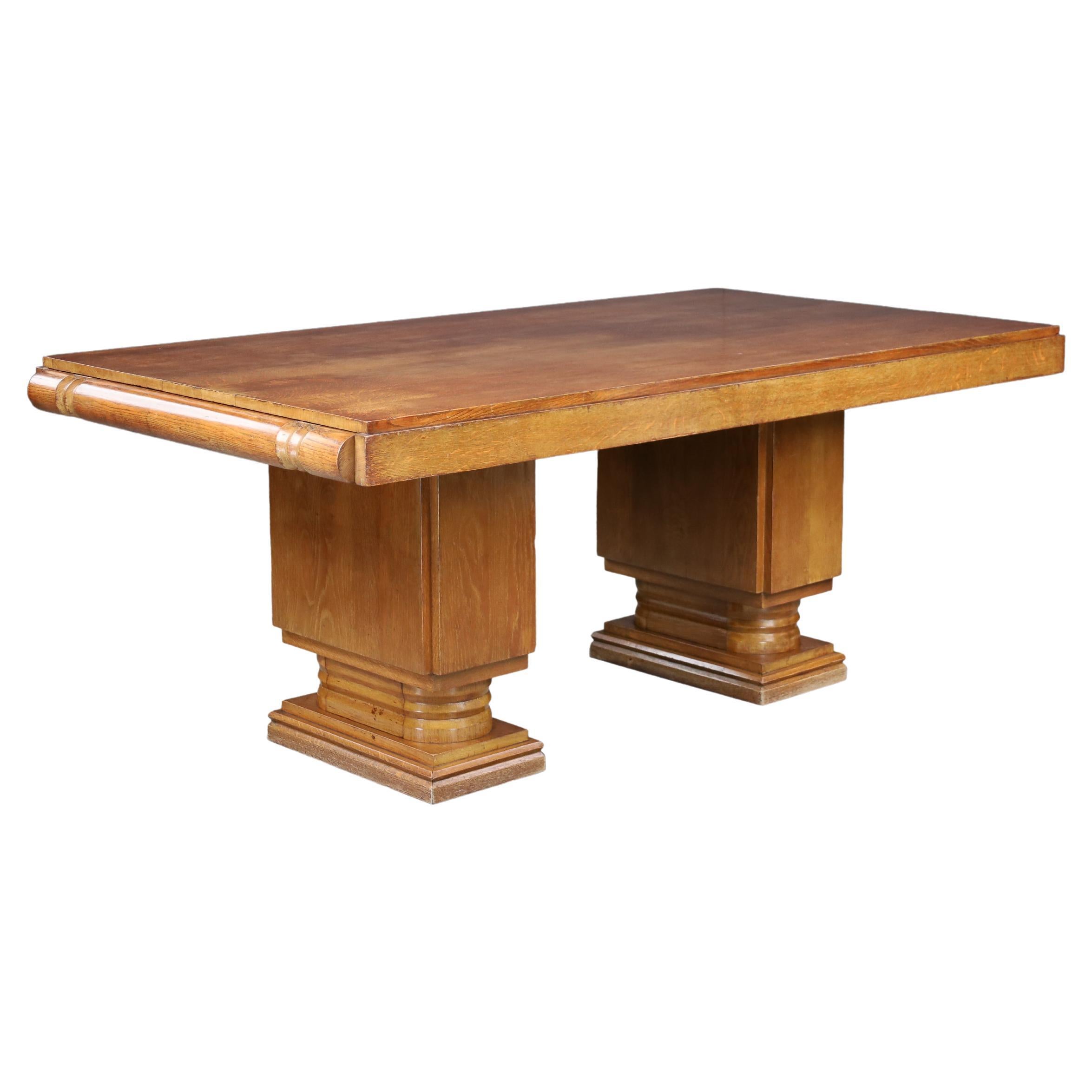 French Art Deco Extendable Oak Dining Table by Charles Dudouyt, 1930s