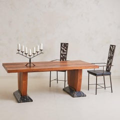 French Art Deco Extendable Wood + Black Marble Dining Table or Desk, 1940s