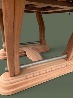 French Art Deco Extending Dining Table, Bleached Mahogany, Carved Base, 1930s