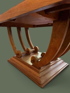 French Art Deco Extending Dining Table, Carved Oak Pedestal, 1930s