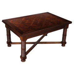 French Art Deco Extending Dining Table, Oak Parquetry Top, 1940s