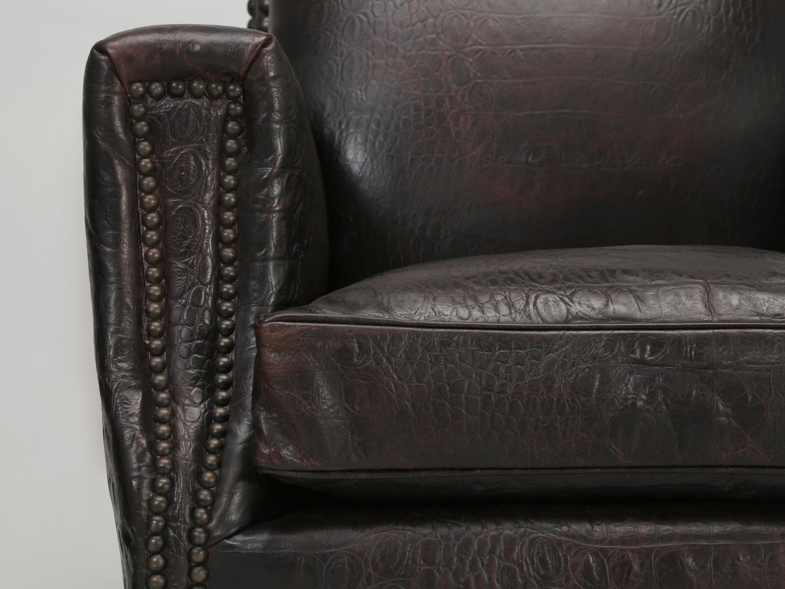 Art Deco Faux Crocodile Leather Club Chairs Correctly Restored, 1920s-1930s 5
