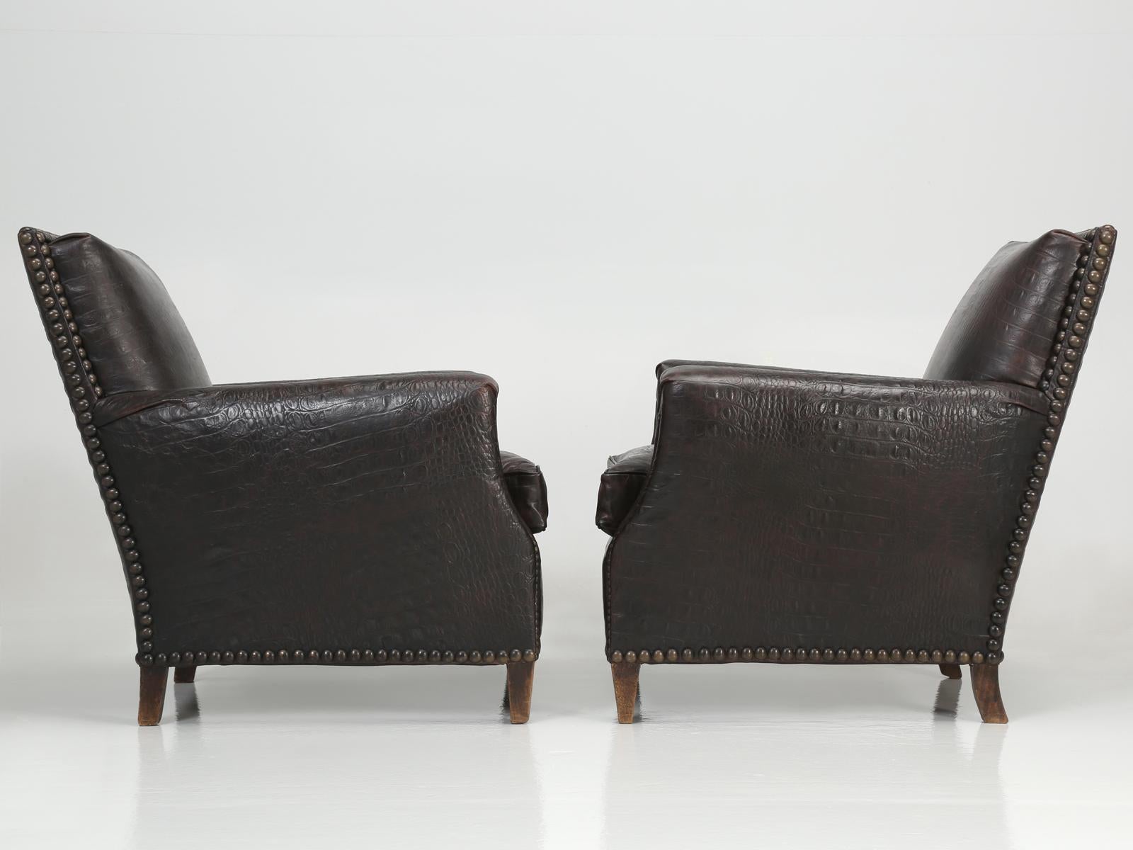 Art Deco Faux Crocodile Leather Club Chairs Correctly Restored, 1920s-1930s 10