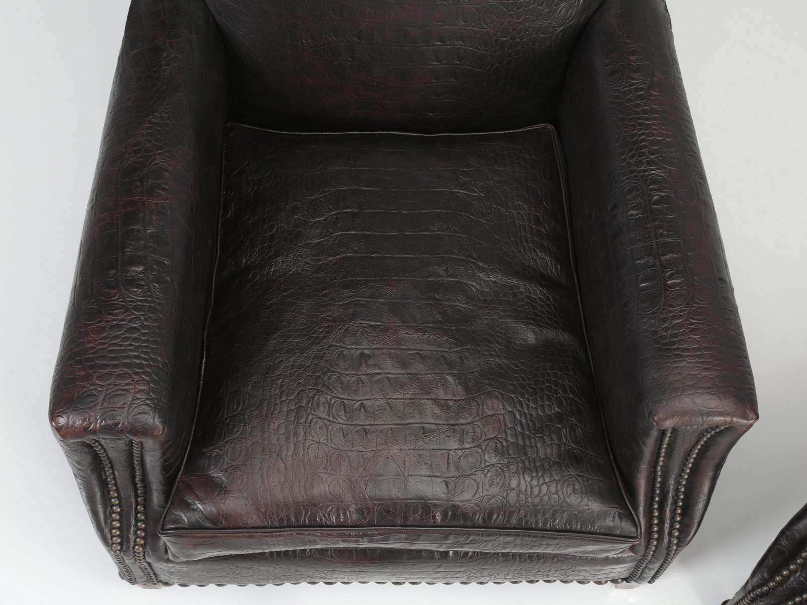 Mid-20th Century Art Deco Faux Crocodile Leather Club Chairs Correctly Restored, 1920s-1930s