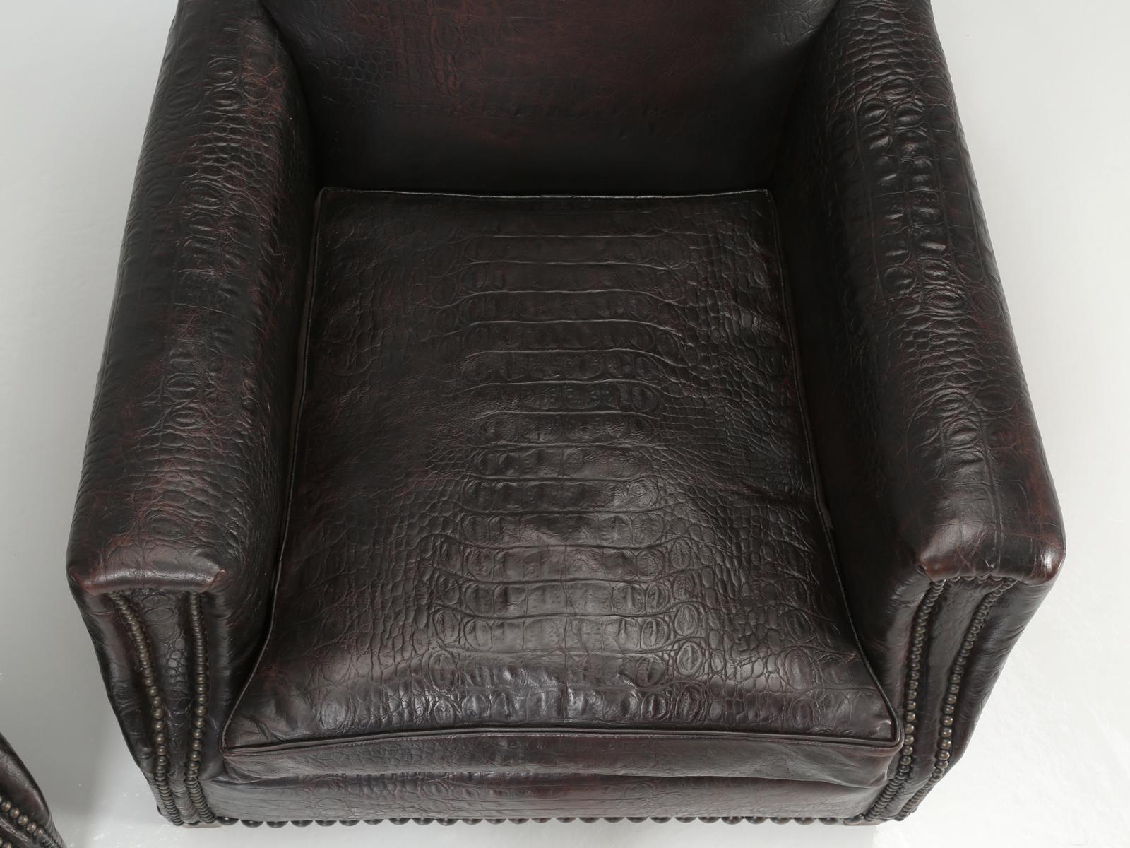 Art Deco Faux Crocodile Leather Club Chairs Correctly Restored, 1920s-1930s 2