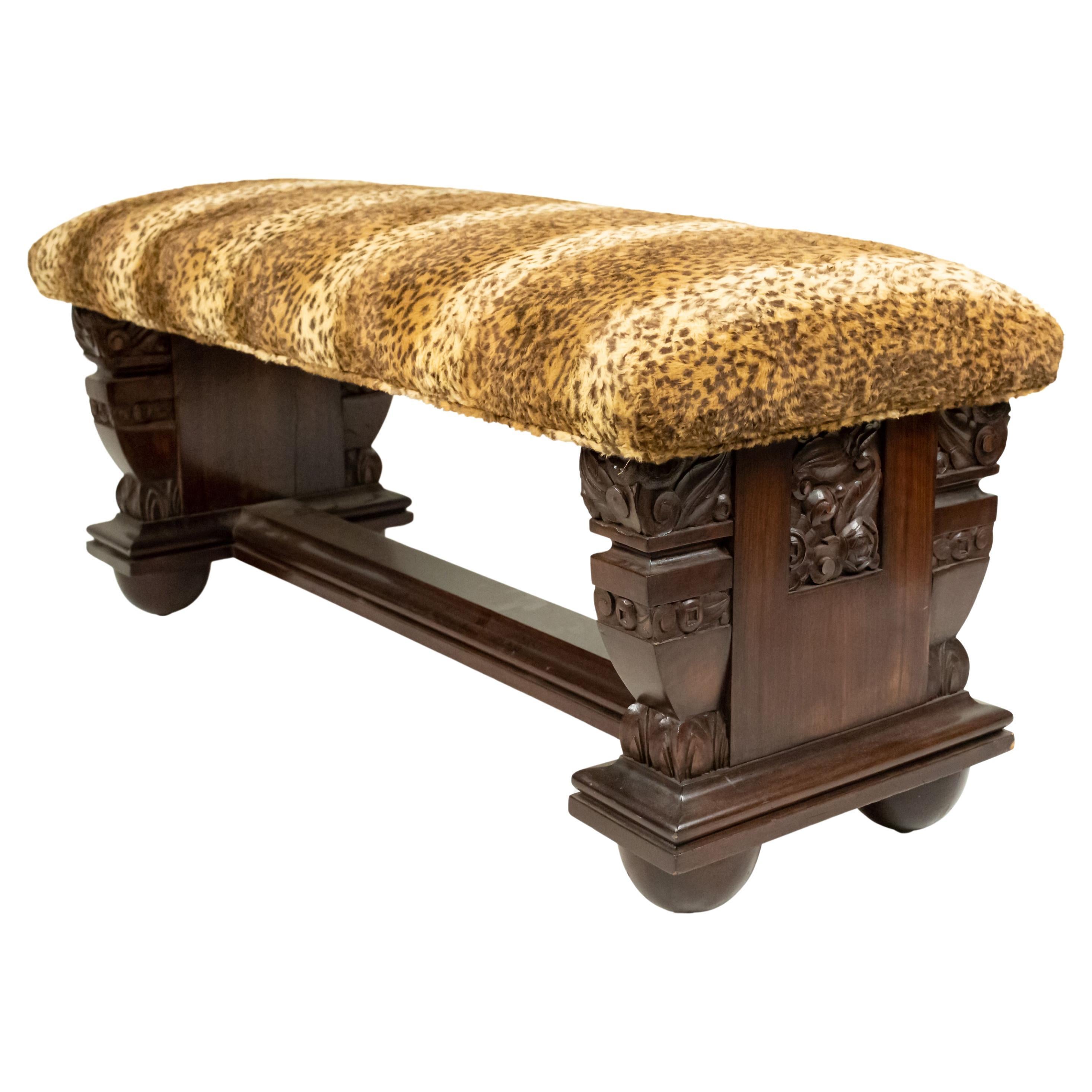 Banc Art Déco français en faux léopard