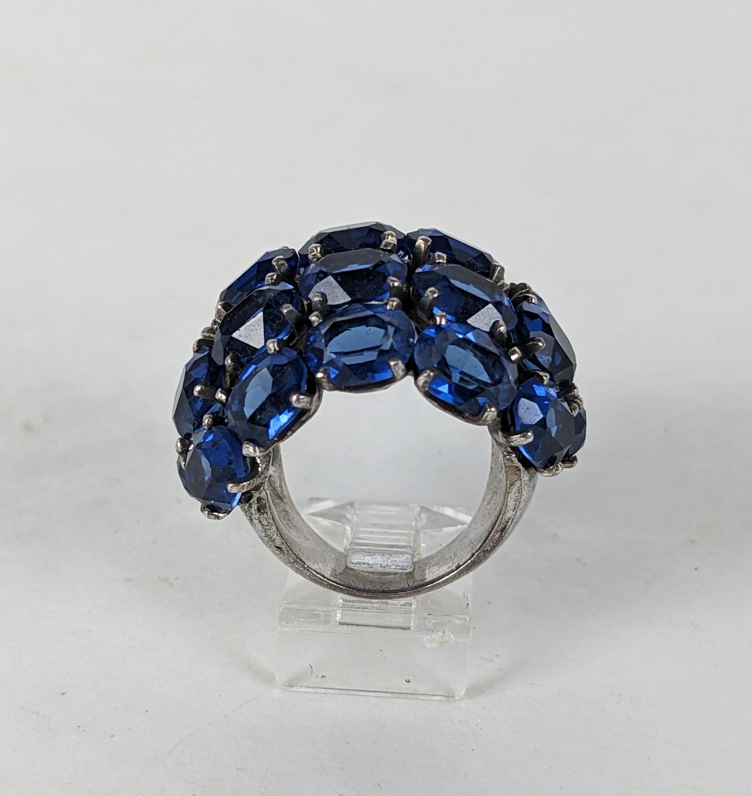 Women's or Men's French Art Deco Faux Sapphire Ring For Sale