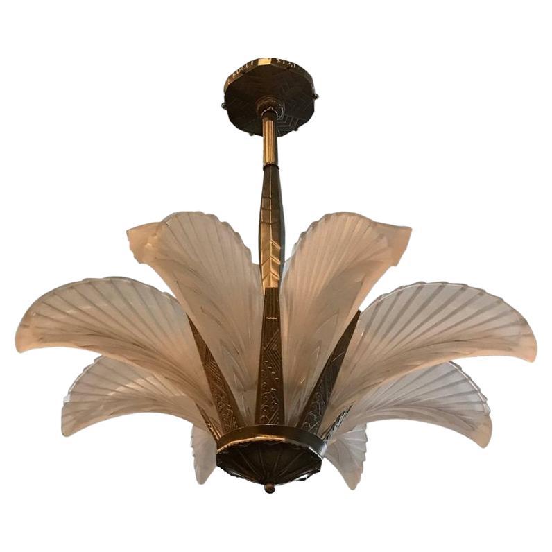 French Art Deco "Feather" Chandelier For Sale