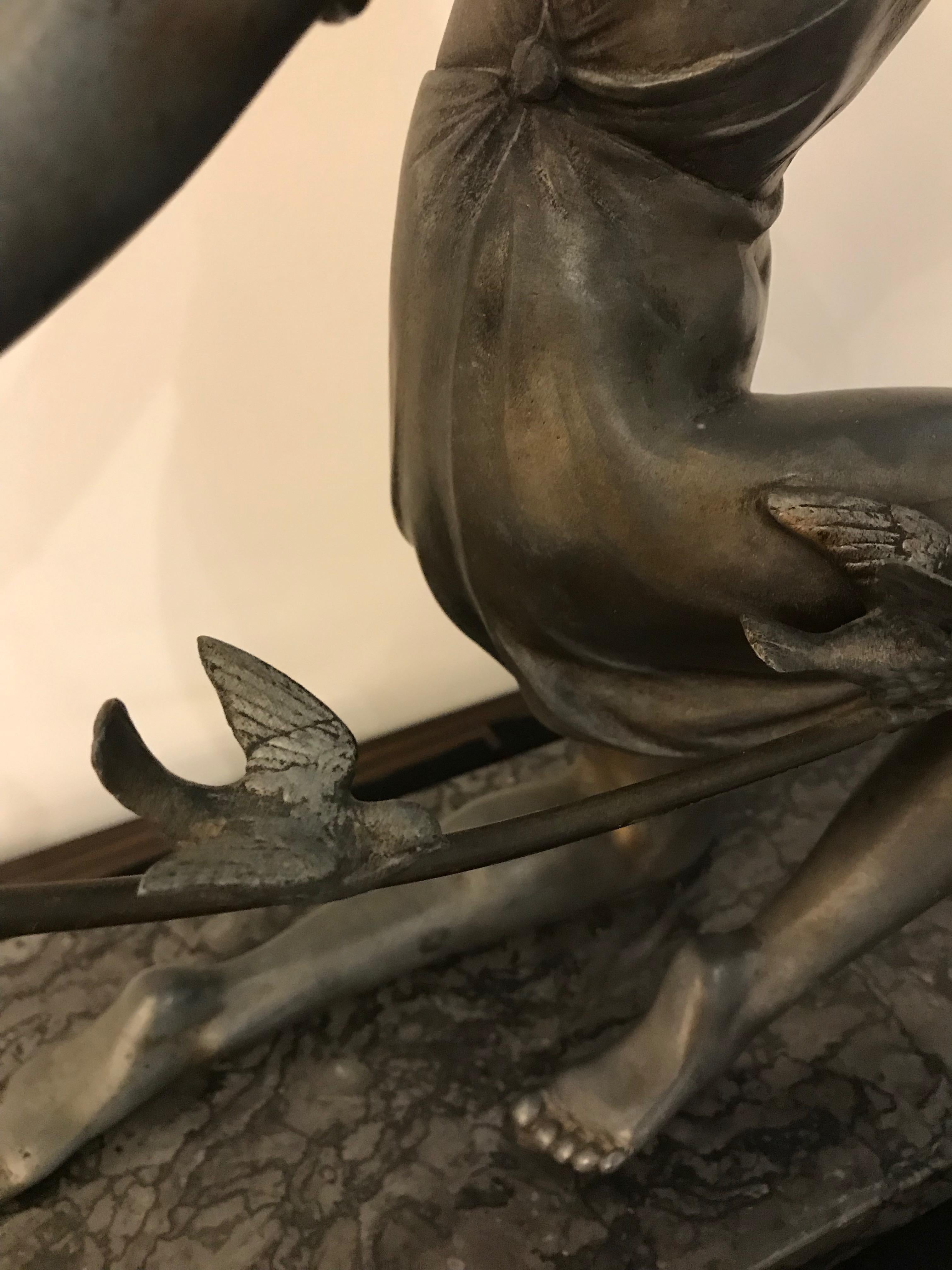 French Art Deco Female Sculpture on Marble For Sale 1