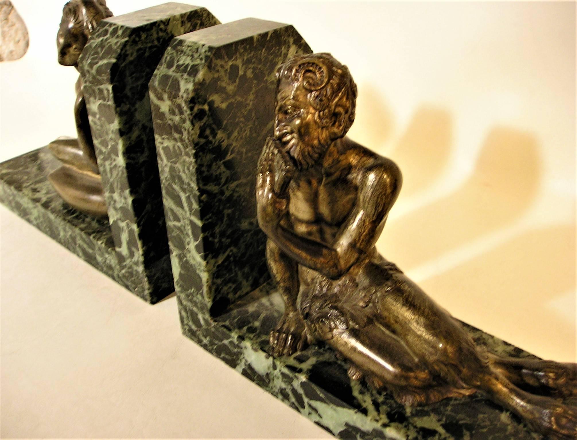 Bronzed French Art Deco Figural Bookends with Marble and Greek Mythological Figures