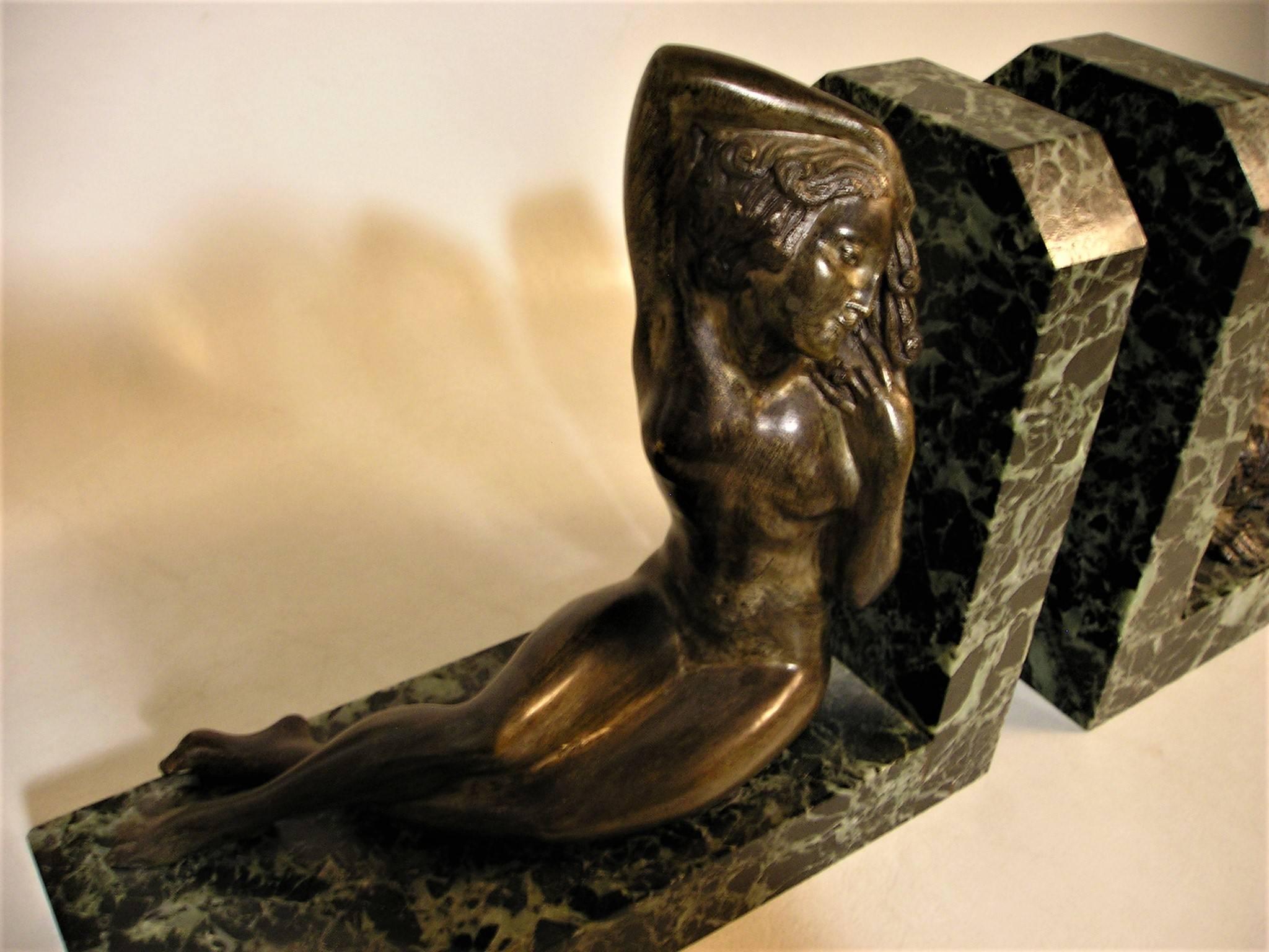 French Art Deco Figural Bookends with Marble and Greek Mythological Figures In Excellent Condition In Hamilton, Ontario