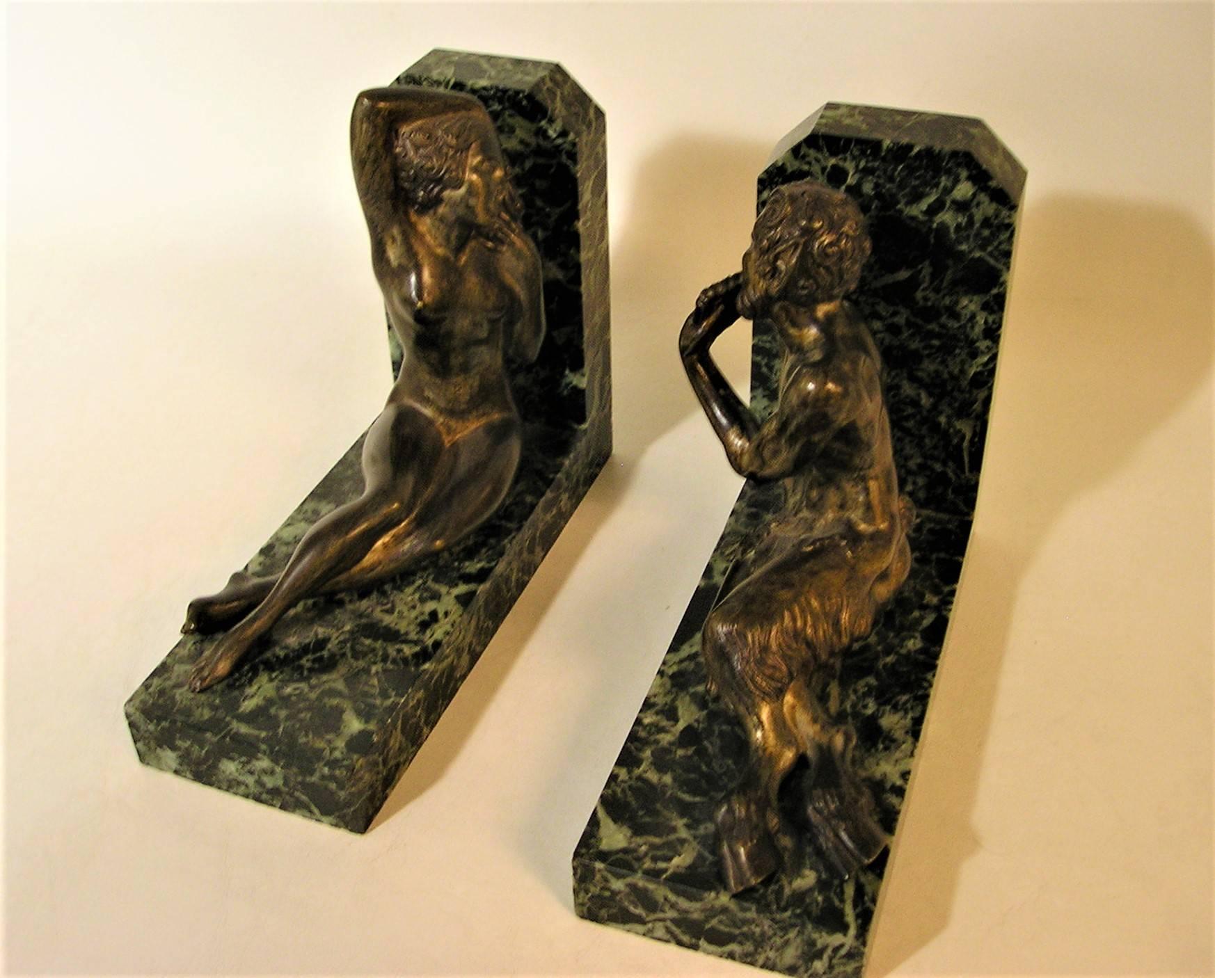 20th Century French Art Deco Figural Bookends with Marble and Greek Mythological Figures