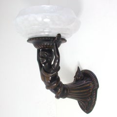 French Art Deco Figural Lady and Snake Bronze and Glass Wall Light Sconce 1920s
