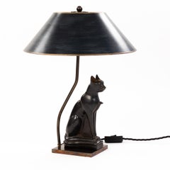 French Art Deco Figural Table Lamp of a Sitting Stone Cat God France, 1940-Ies