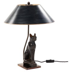 French Art Deco Figural Table Lamp of a Sitting Stone Cat God France, 1940-Ies