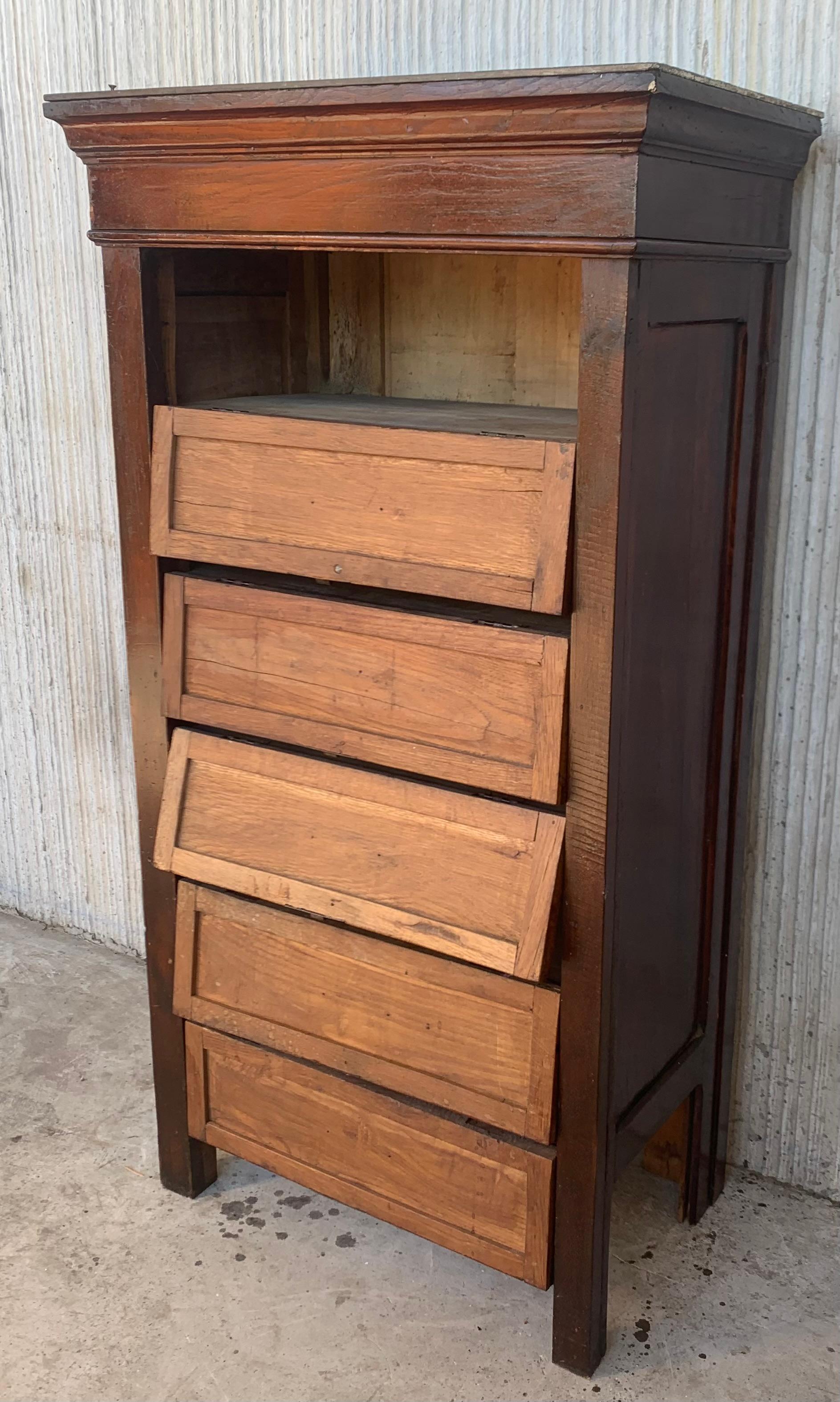 Walnut French Art Deco Filling Cabinet with Five Folding Fronts For Sale