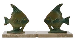 French Art Deco Fishes Bookends, 1920