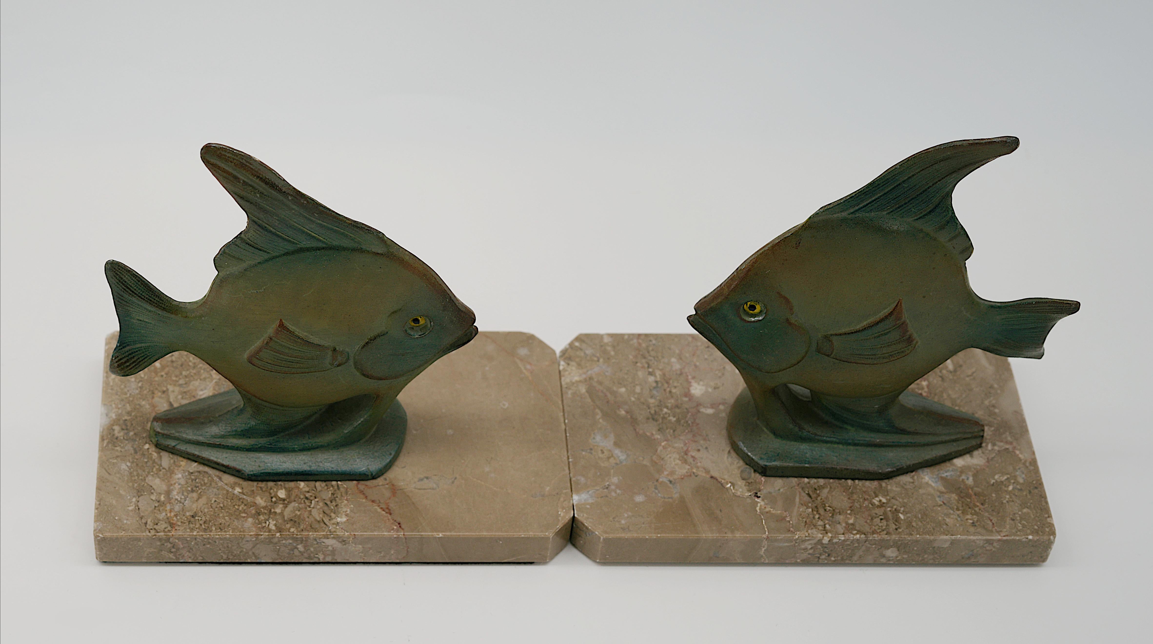 Mid-20th Century French Art Deco Fishes Bookends, 1930 For Sale