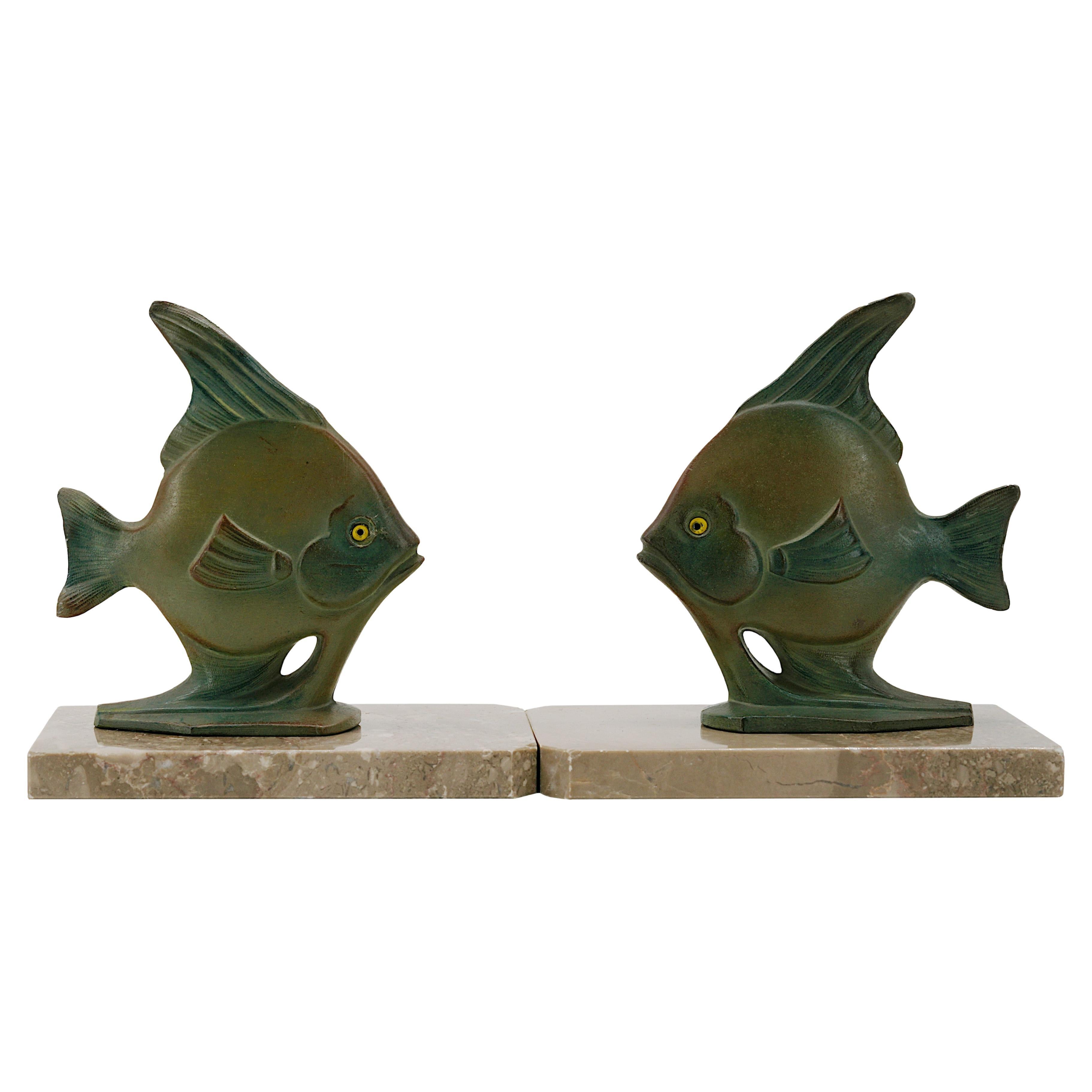 French Art Deco Fishes Bookends, 1930