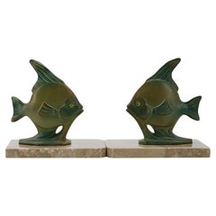 Vintage French Art Deco Fishes Bookends, 1930