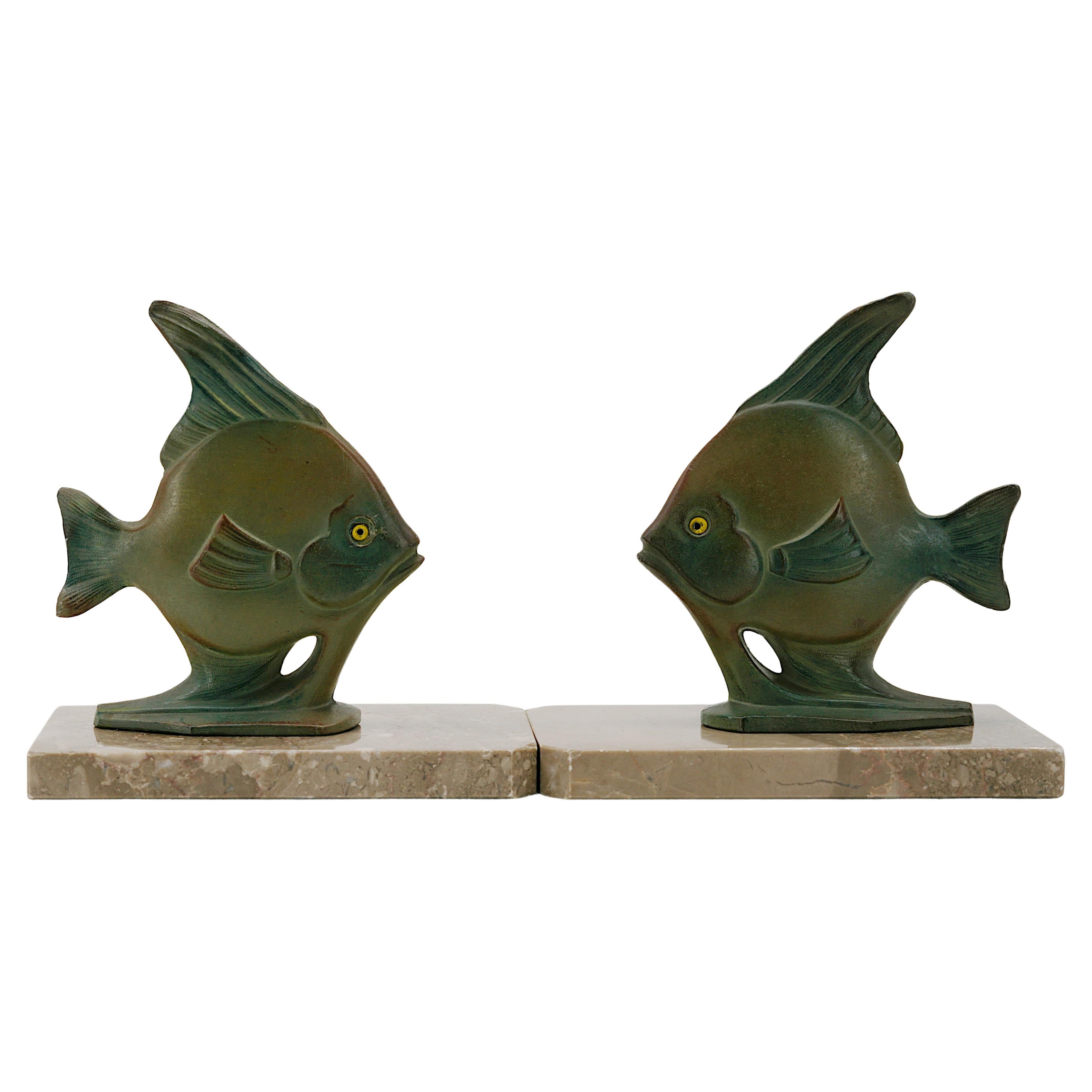 French Art Deco Fishes Bookends, 1920