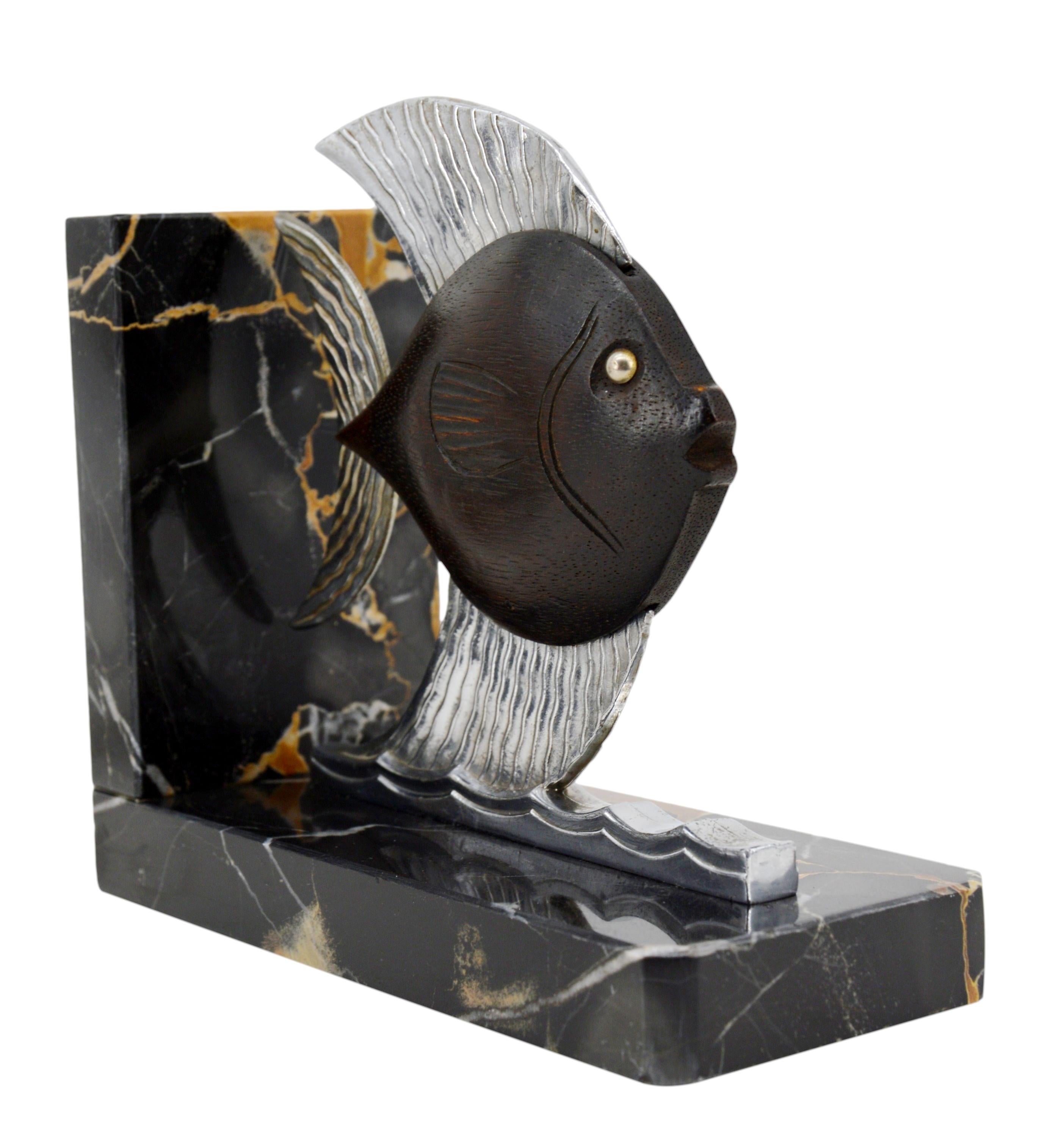 Mid-20th Century French Art Deco Fishes Bookends, 1930s
