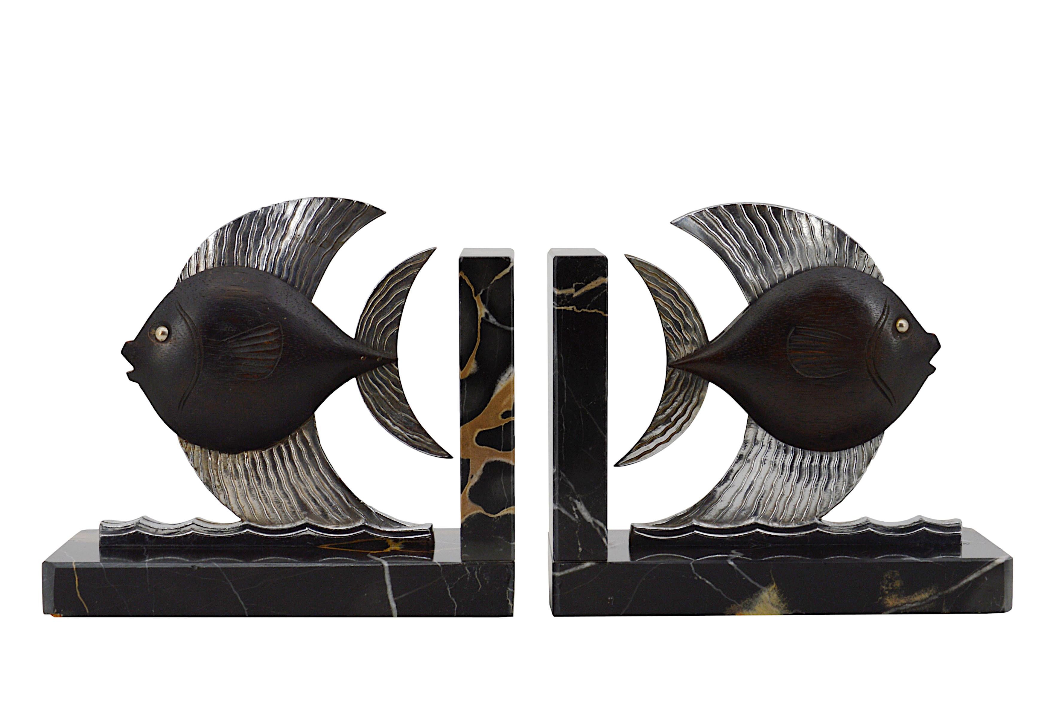 French Art Deco Fishes Bookends, 1930s 1
