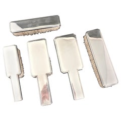 French Art Deco Five Piece Silver brush and Mirror Vanity Set by Tetard Freres