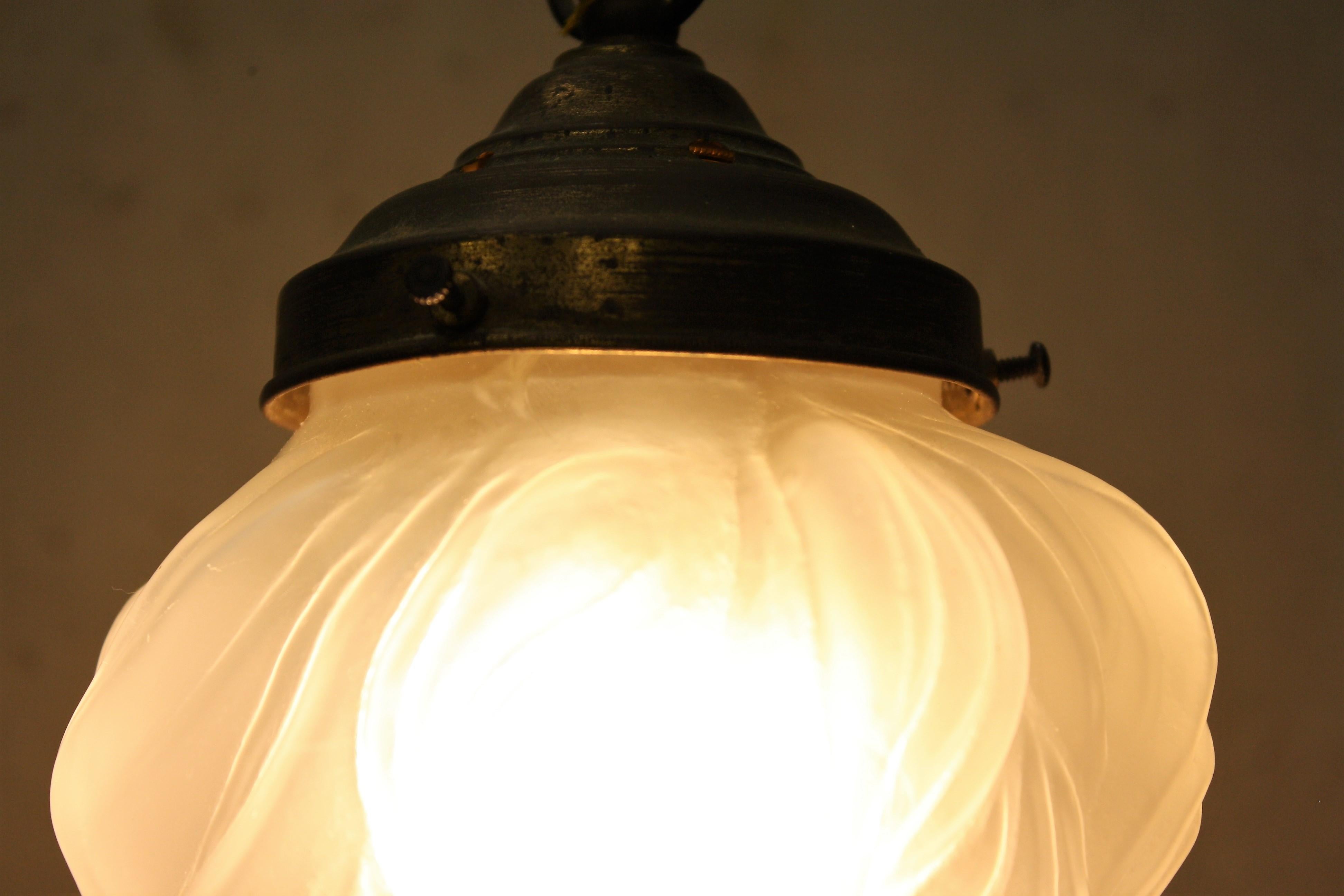 French Art Deco Flame Pendant Light with Frosted Glass, 1930s In Excellent Condition In HEVERLEE, BE