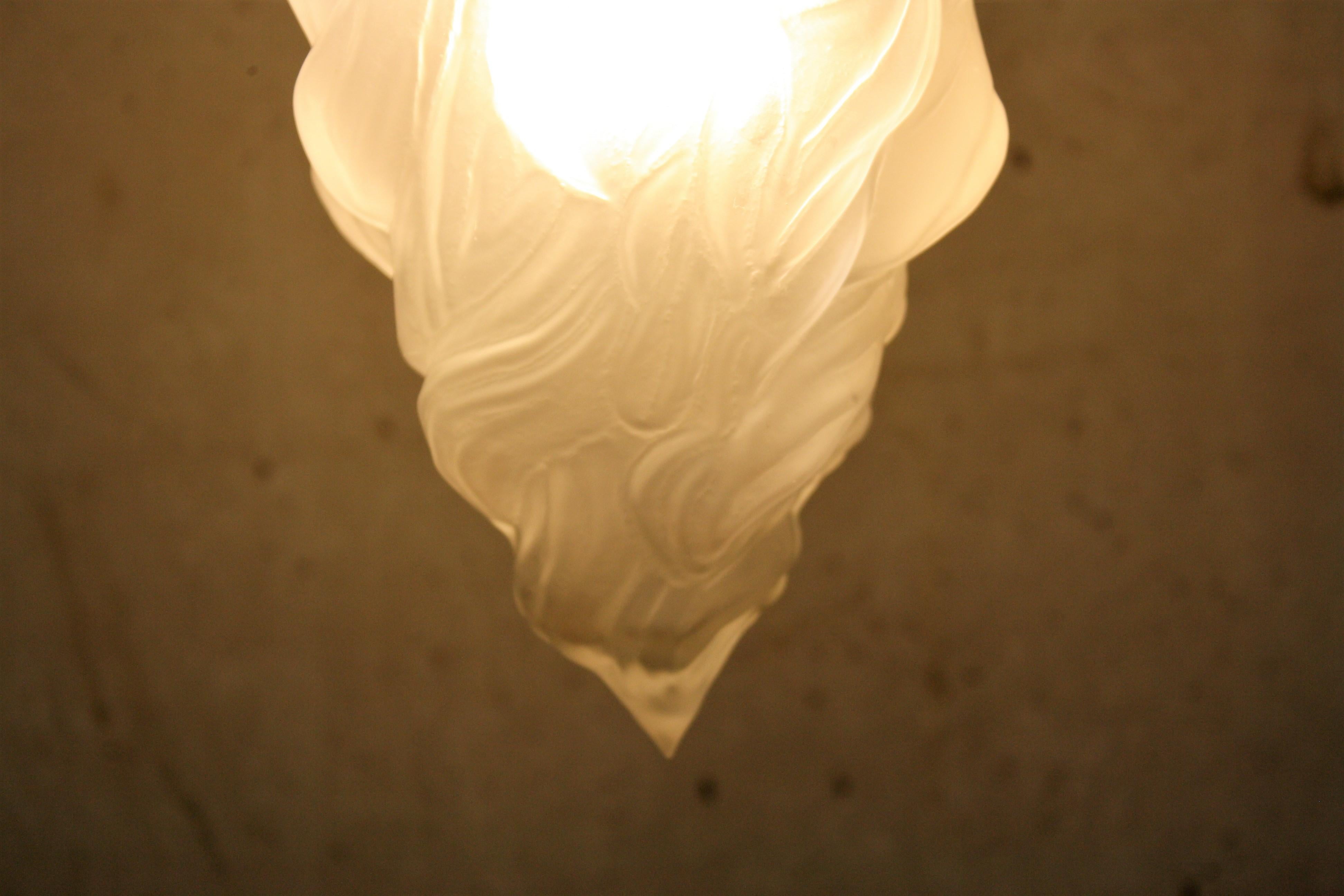 Mid-20th Century French Art Deco Flame Pendant Light with Frosted Glass, 1930s