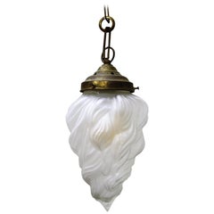 French Art Deco Flame Pendant Light with Frosted Glass, 1930s