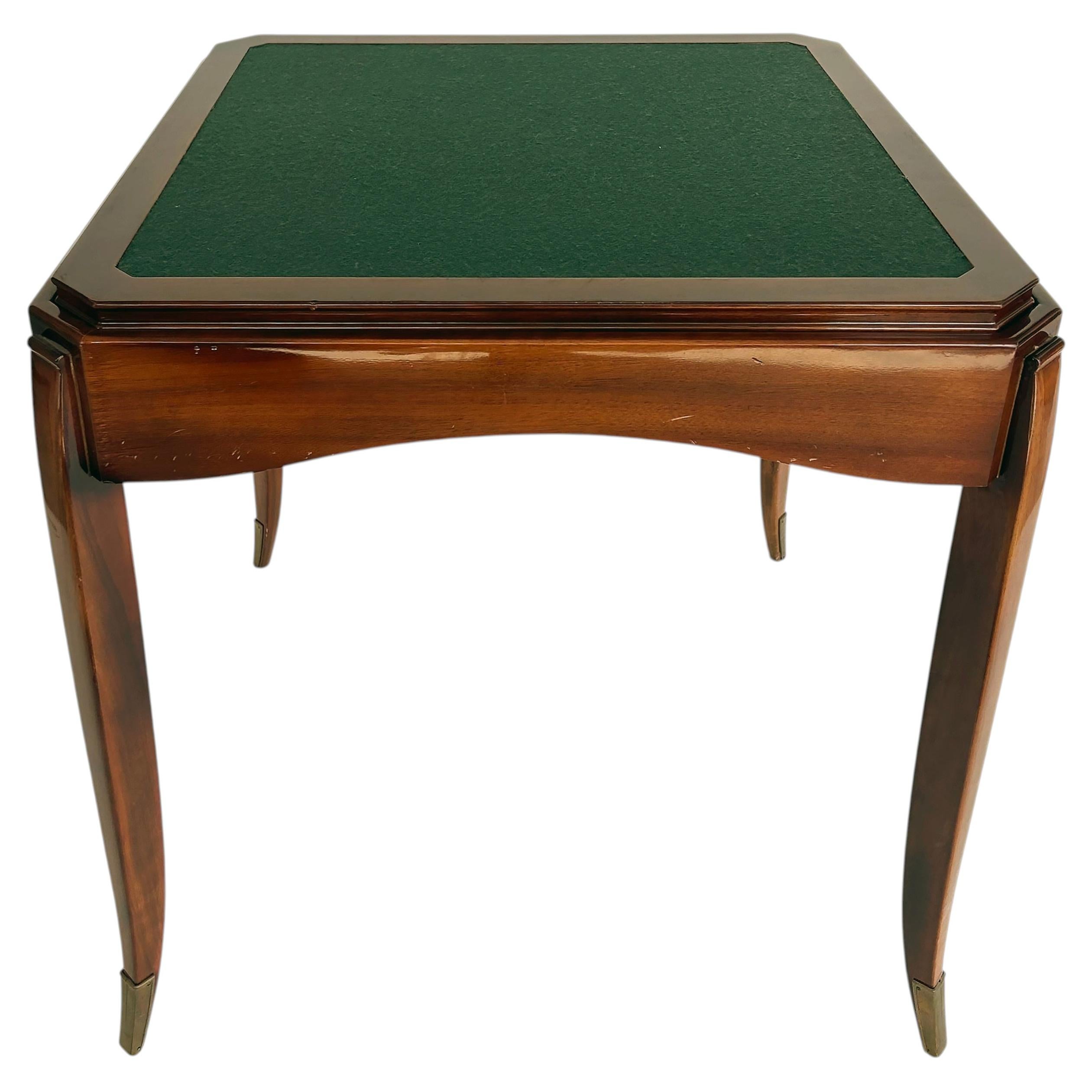 French Art Deco Fliptop Mahogany Game Table, Porteneuve Attributed, circa 1940s For Sale