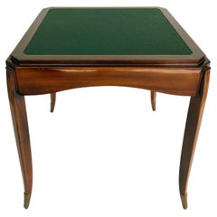 Tavolo da gioco Art Déco francese in mogano con piano ribaltabile, attribuito a Porteneuve, anni ’40 CIRCA