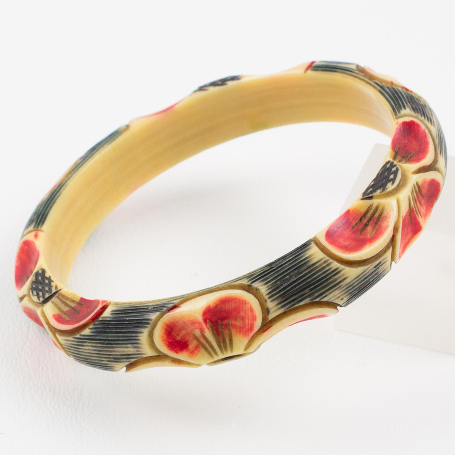 Bracelet jonc en celluloïd sculpté de fleurs de marguerite Unisexe en vente