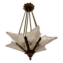 Lustre Art déco français à fleurs