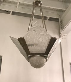 French Art Deco Floral Chandelier Signed by Degué